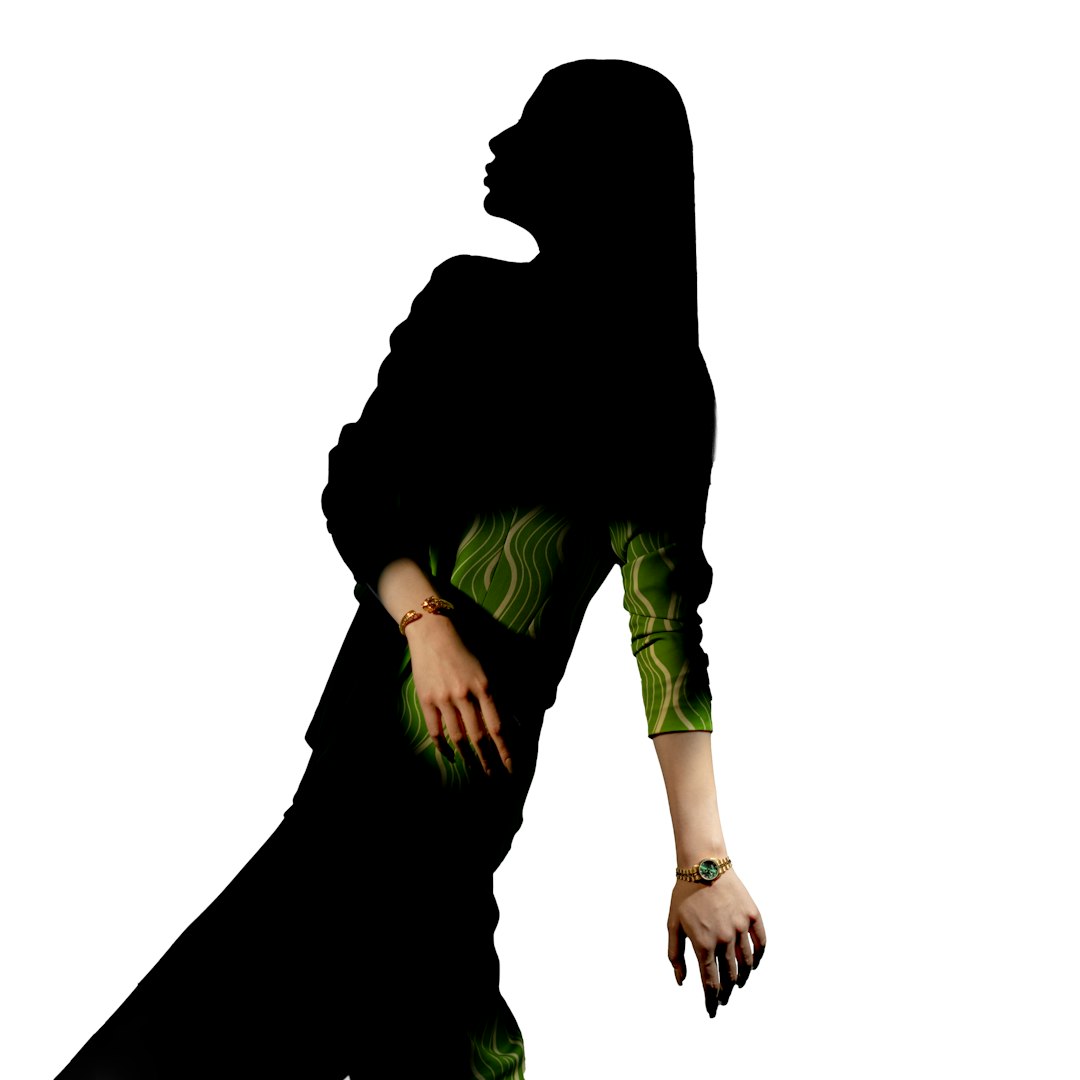 a silhouette of a woman in a black dress